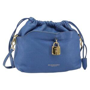 Authentic BURBERRY Shoulder Bag Leather Blue Gold